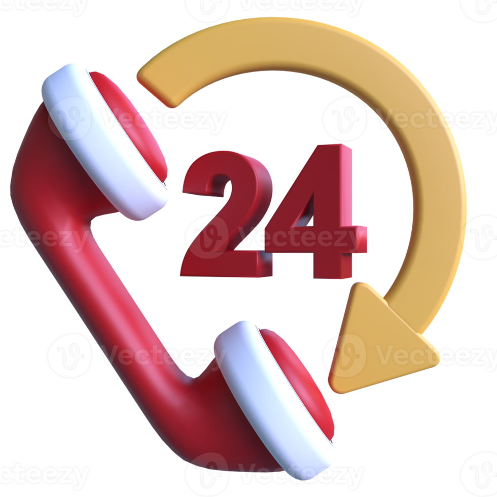 24 Hours Service 3D Icon ui png transparent background