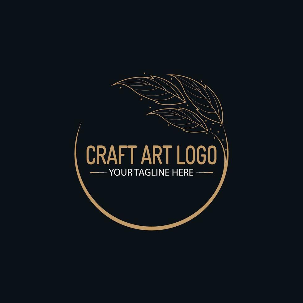 Craft art logo design template, Gold leaf logo vector