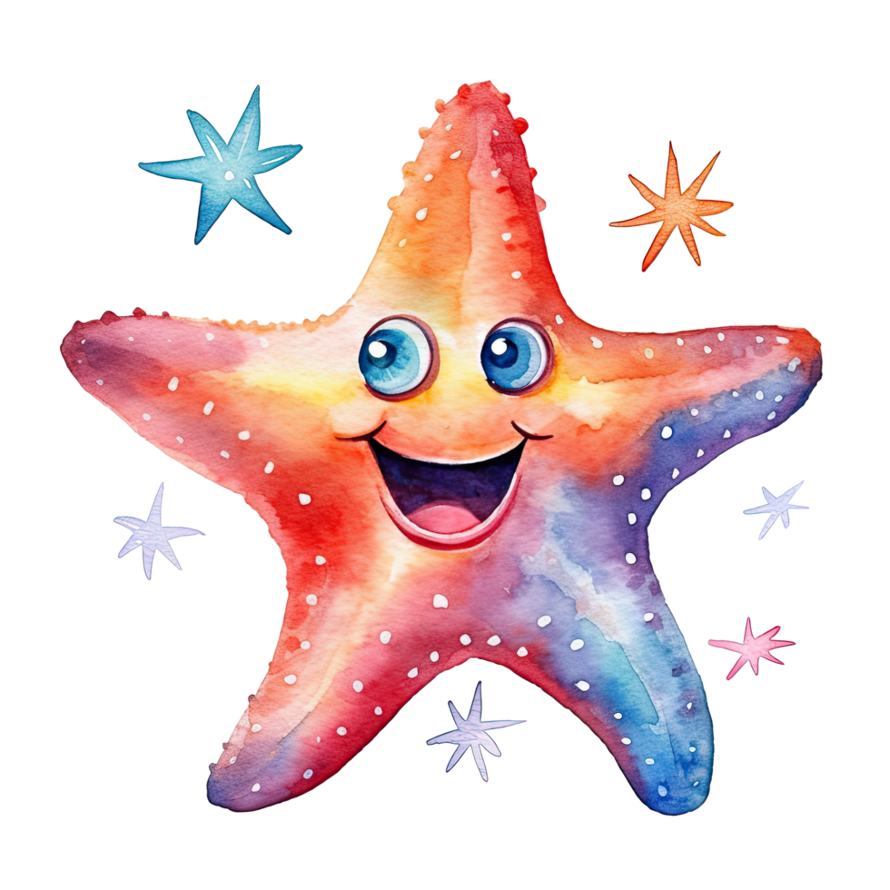 Cute watercolor starfish. Illustration png
