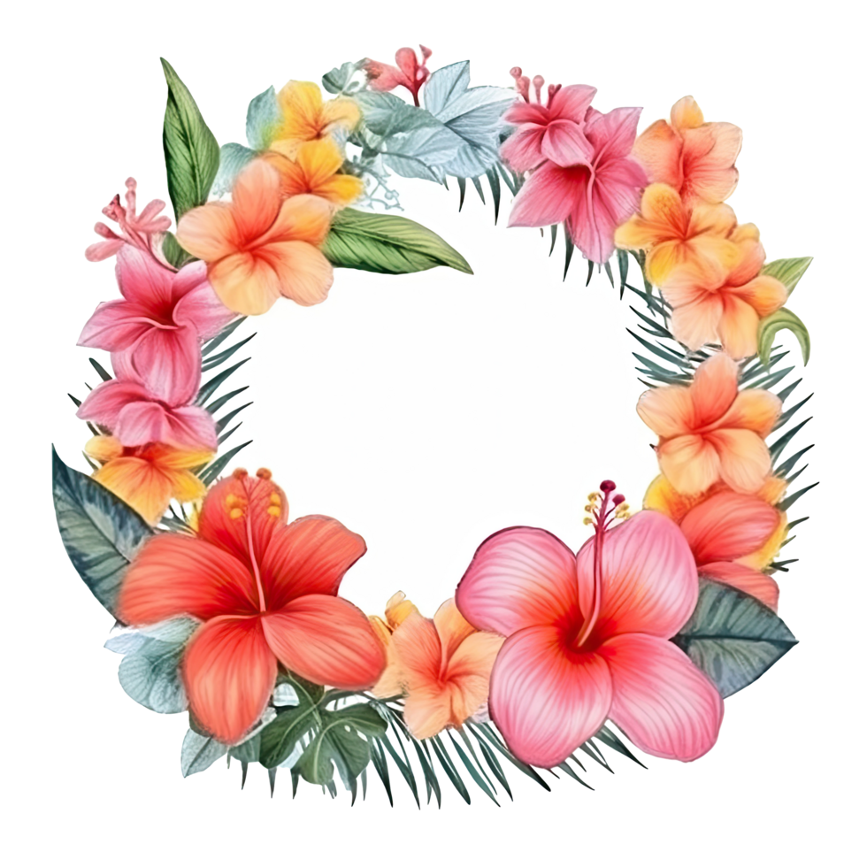 Watercolor tropical wreath isolated. Illustration png