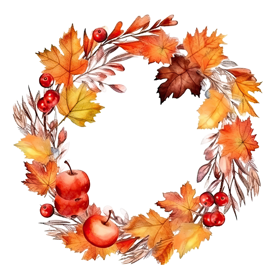Watercolor Autumn Wreath Isolated. Illustration png