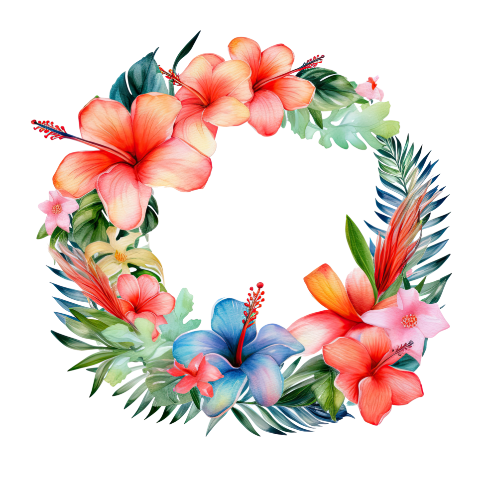 Watercolor tropical wreath isolated. Illustration png