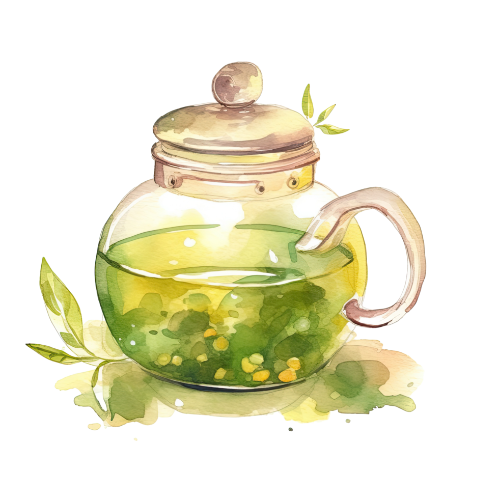 Watercolor green tea. Illustration png