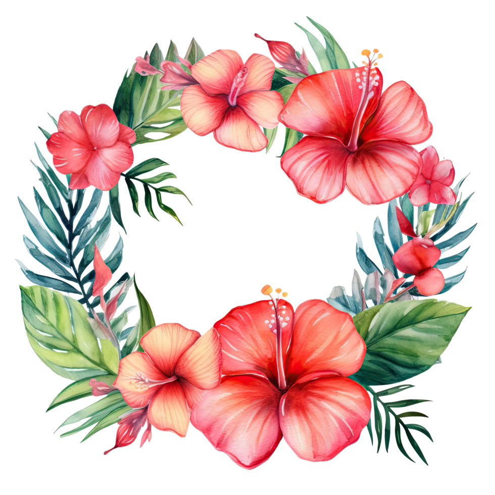 Watercolor tropical wreath isolated. Illustration png