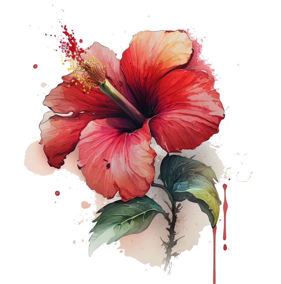 rouge hibiscus fleur aquarelle. illustration ai génératif png