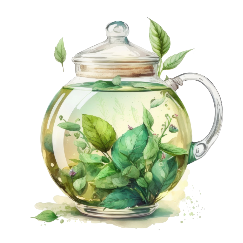Watercolor green tea. Illustration png