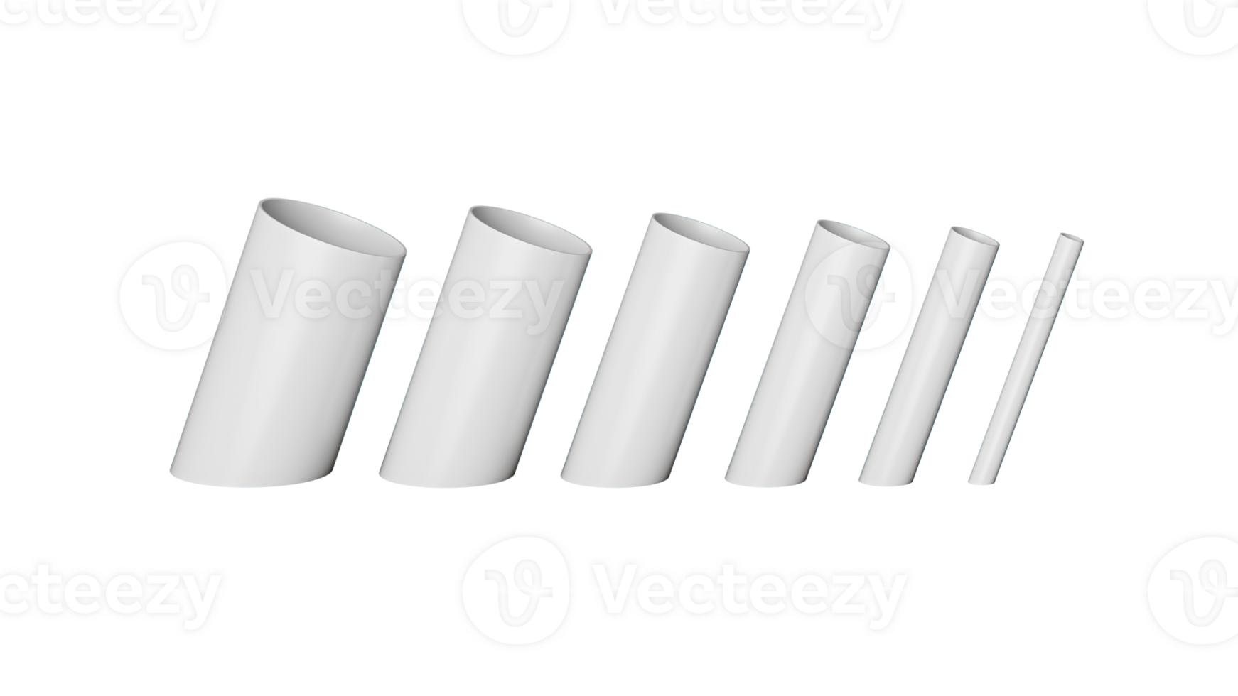 White PVC Pipe fittings joint, PVC Pipes Different size isolated 3d