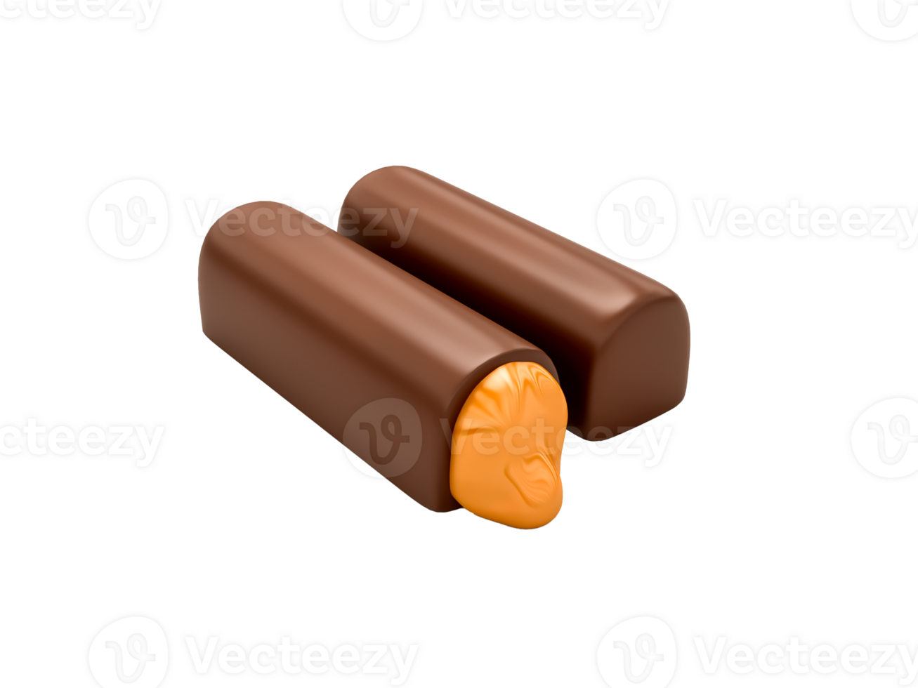 Chocolate stick bar with caramel filling closed up Isolated  3d illustration png