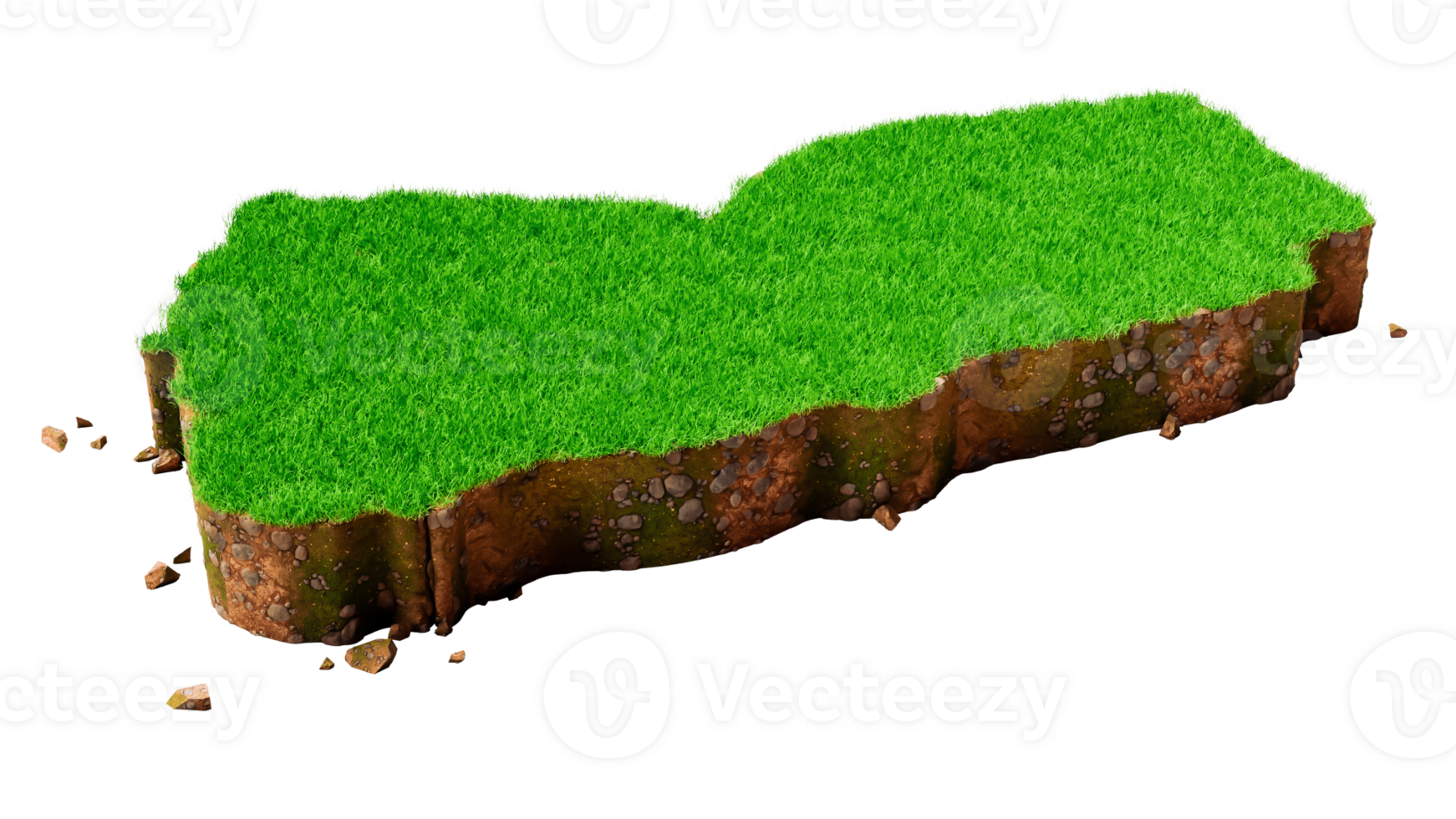 Yemen Map soil land geology cross section with green grass and Rock ground texture 3d illustration png