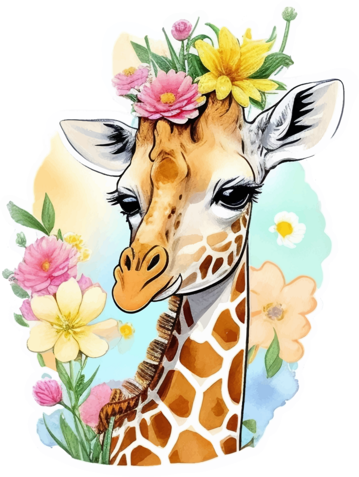 Giraffe mit Blume Aufkleber ai generativ png