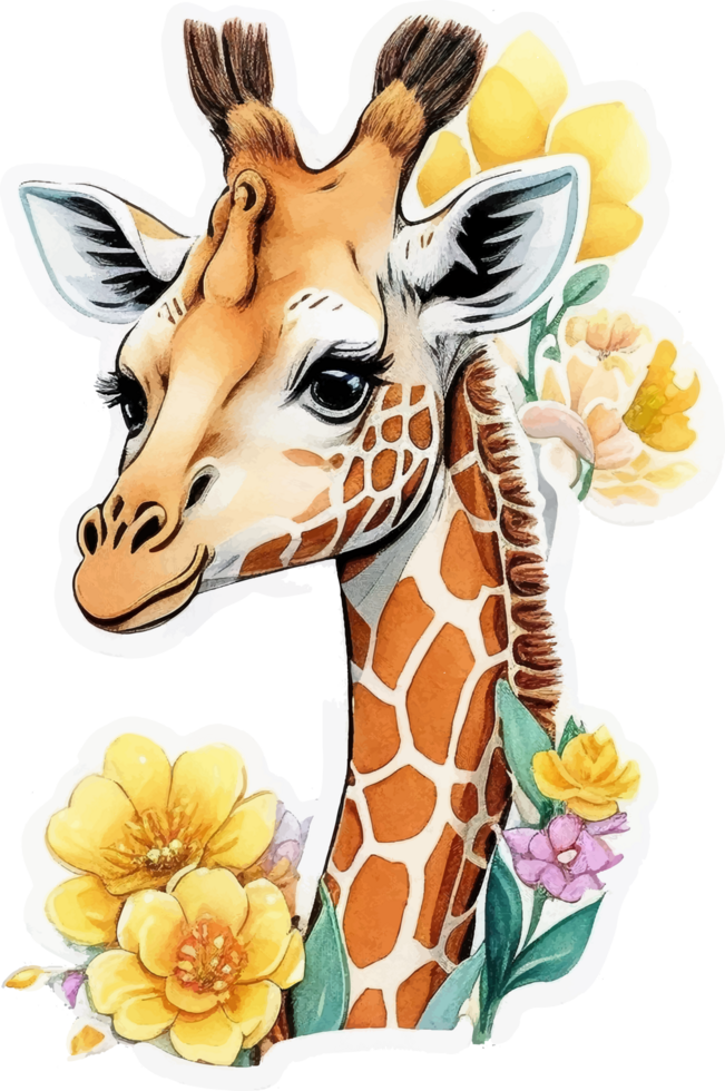 Giraffe with Flower Illustration png