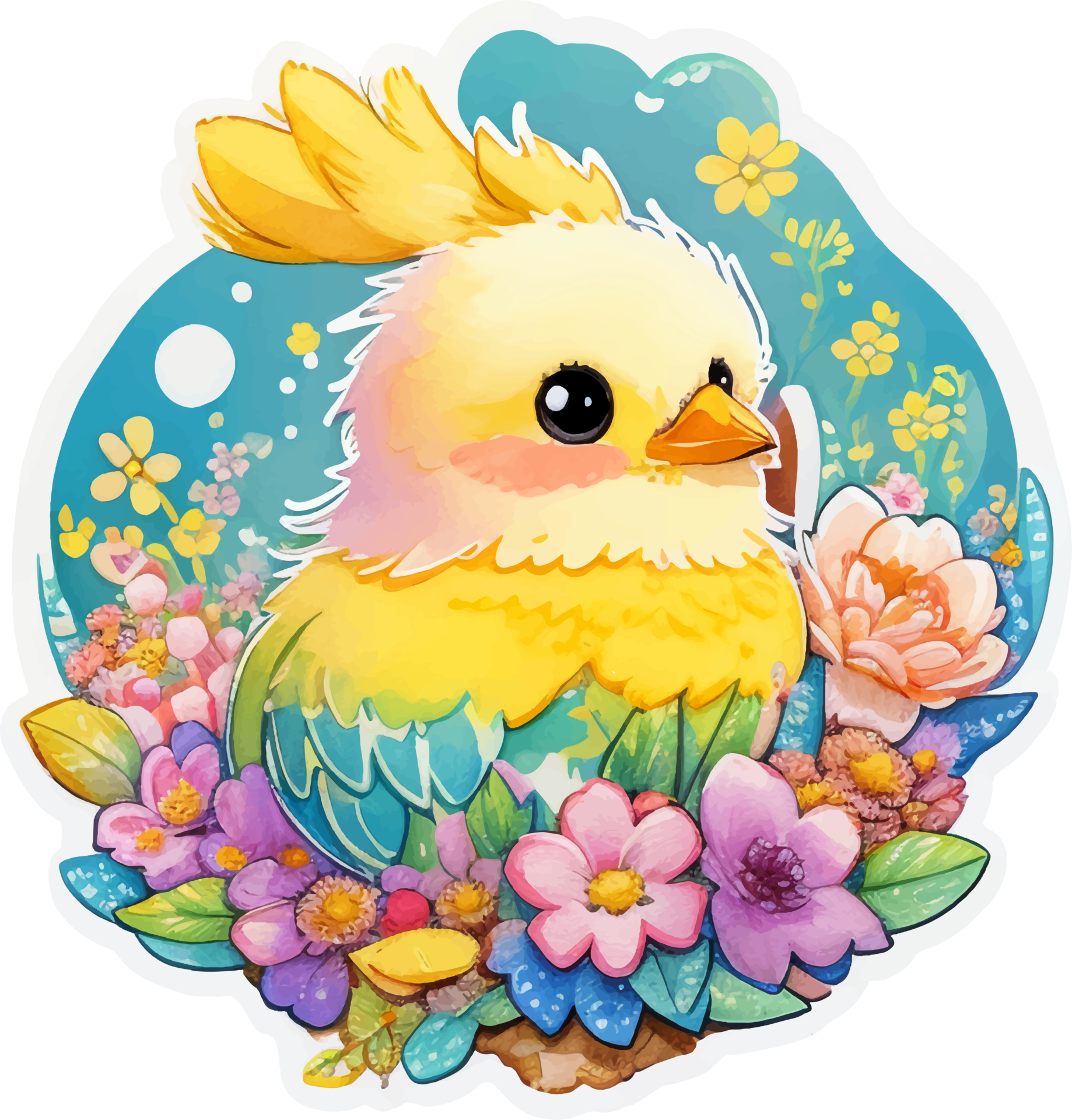 Little Chicken with Flowers 24558398 PNG