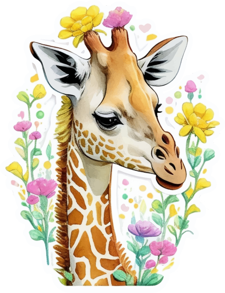 giraffa con fiori etichetta ai generativo png