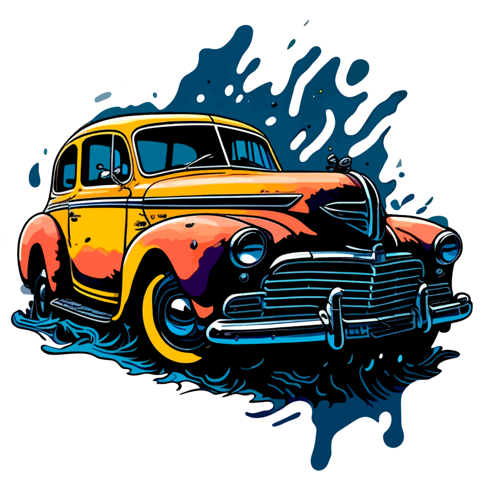 Splash Art of Old Vintage Car with png