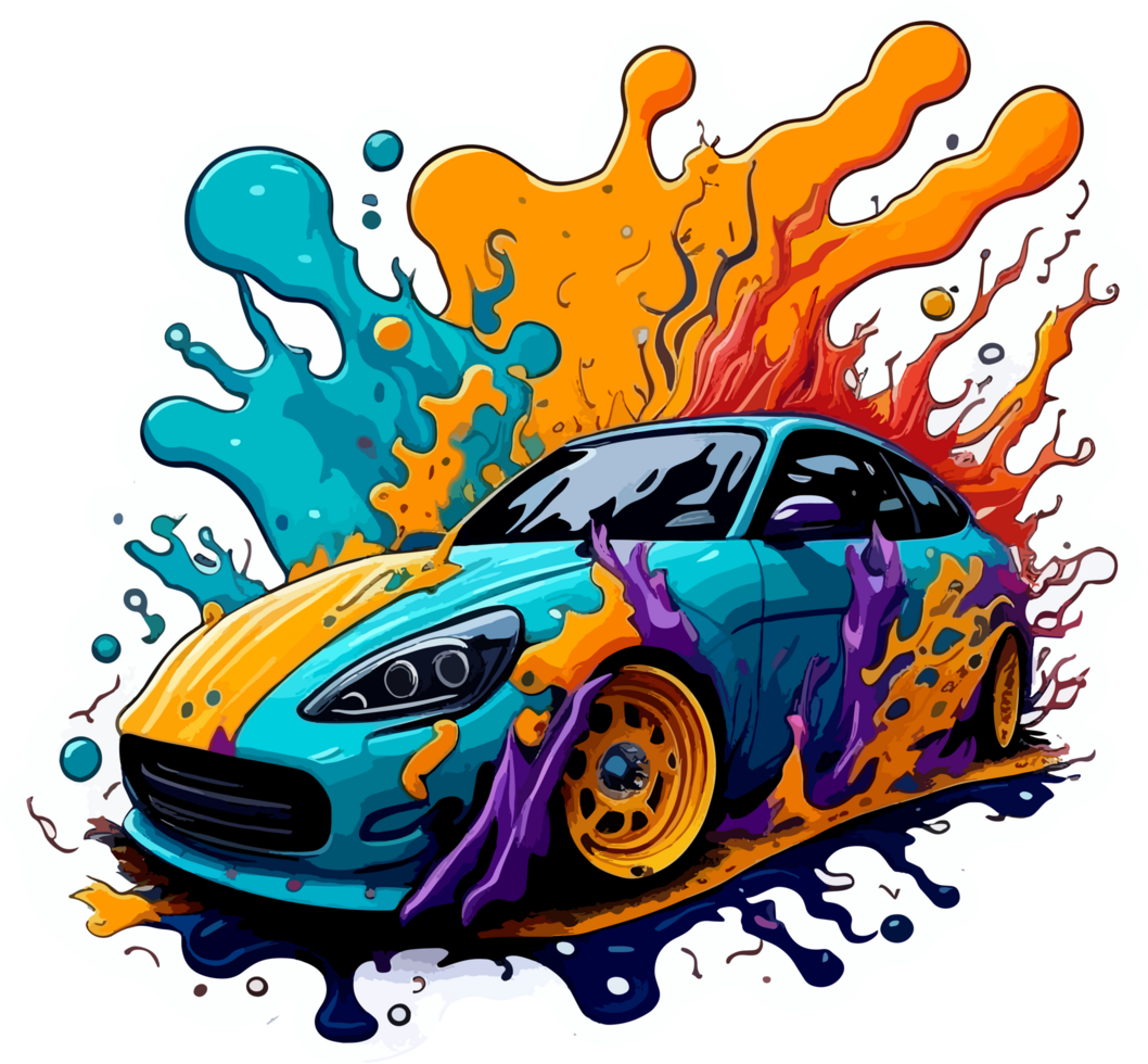 carro adesivo com respingo arte estilo com ai generativo png