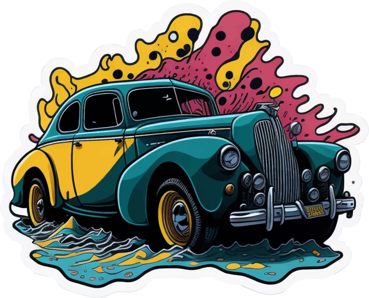 Retro Car in Splash Art Style with png