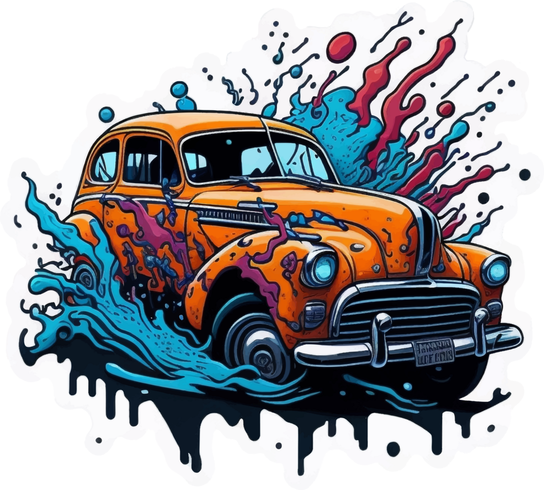Splash Art Cartoon Vintage Car with png