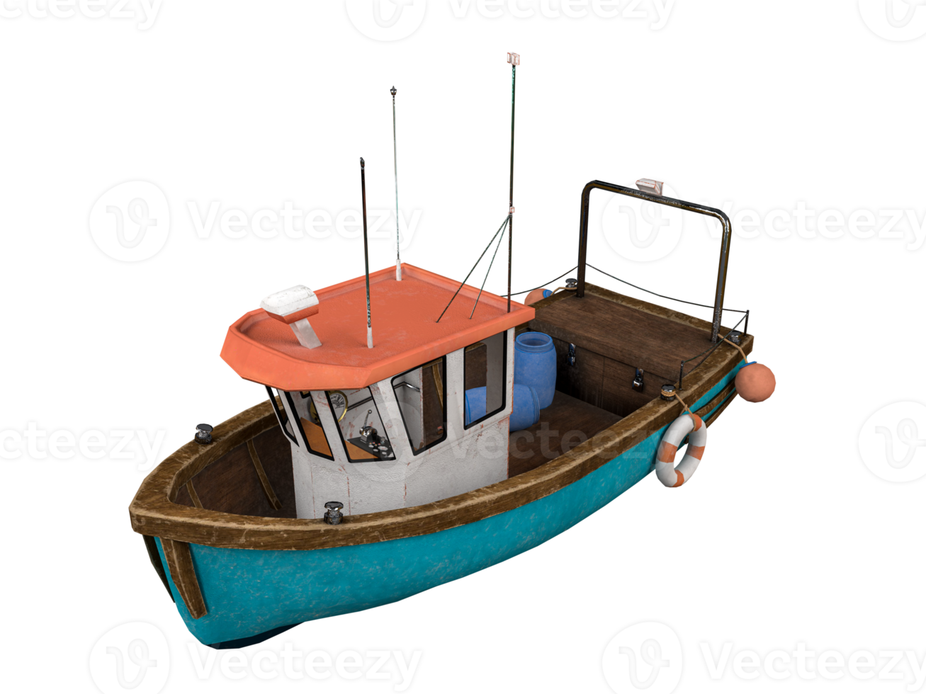 Cartoon low poly fishing ship png