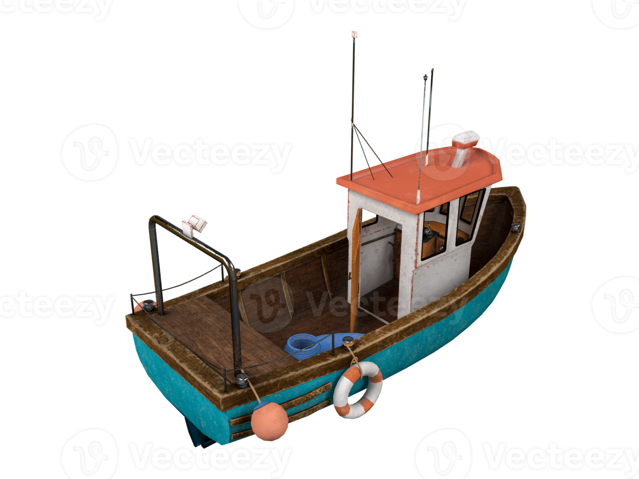 Cartoon low poly fishing ship png