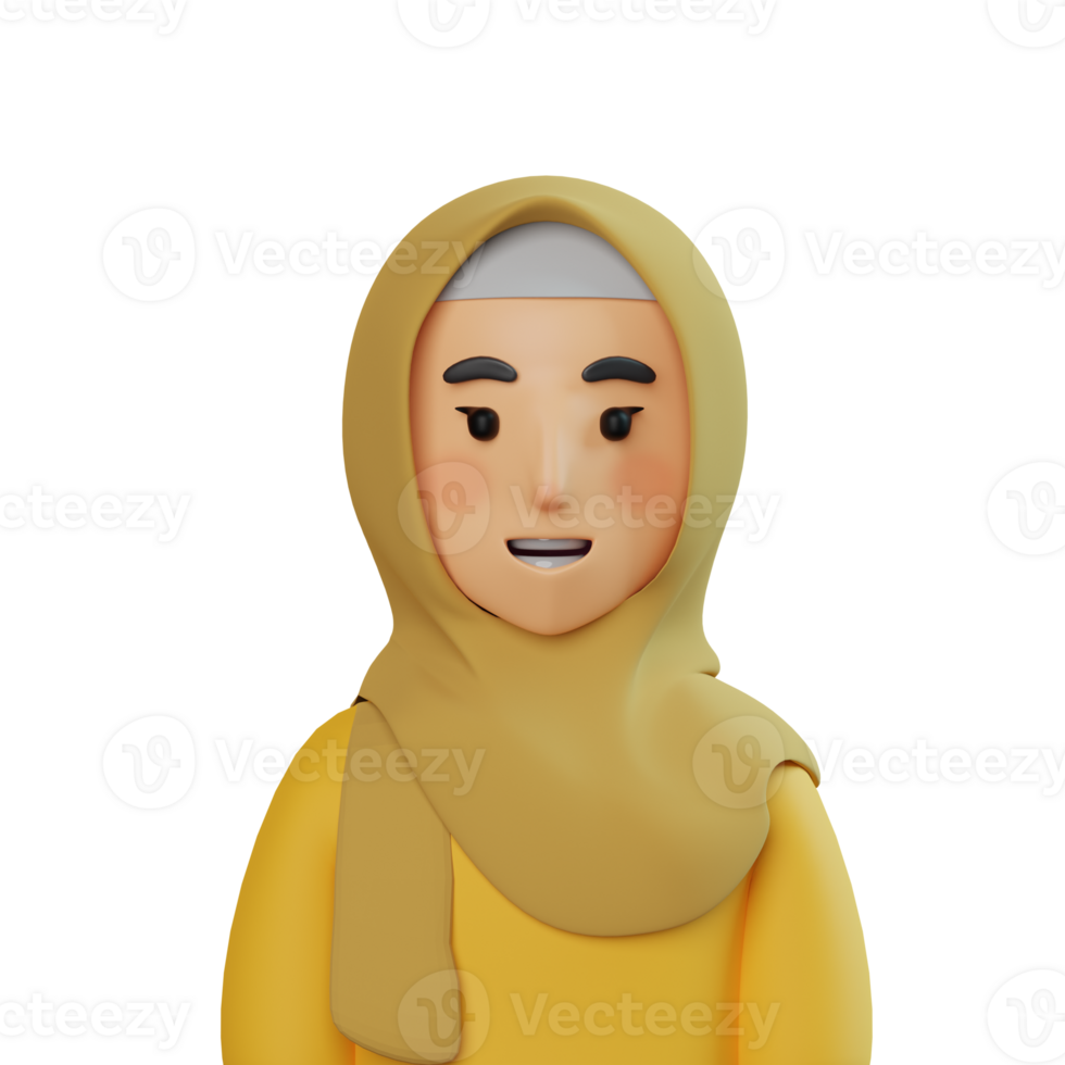 3d avatar amarillo musulmán niña ilustración png