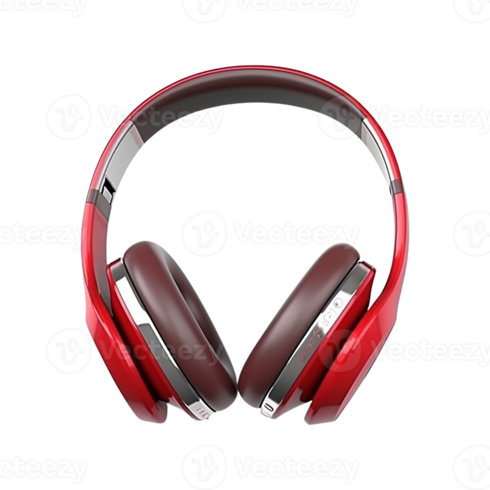 Red wireless headphones isolated on transparent background. png