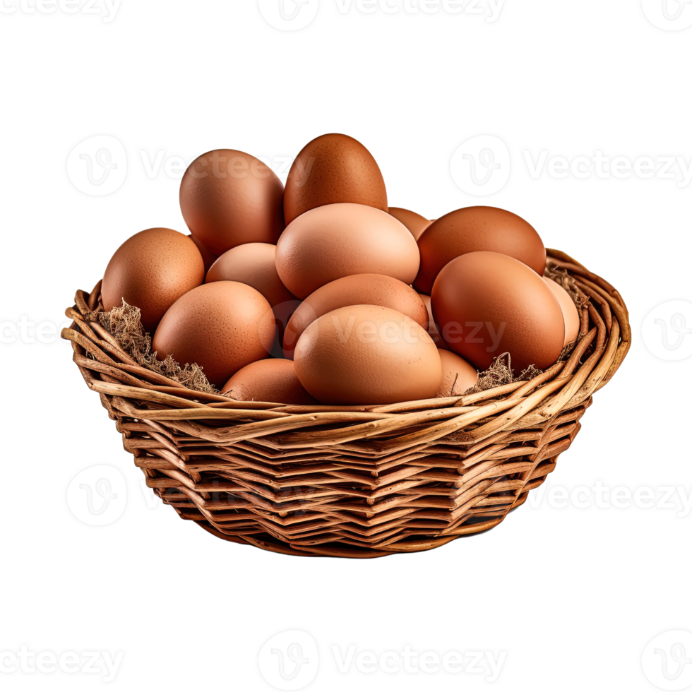 Eggs in basket isolated on transparent background. png