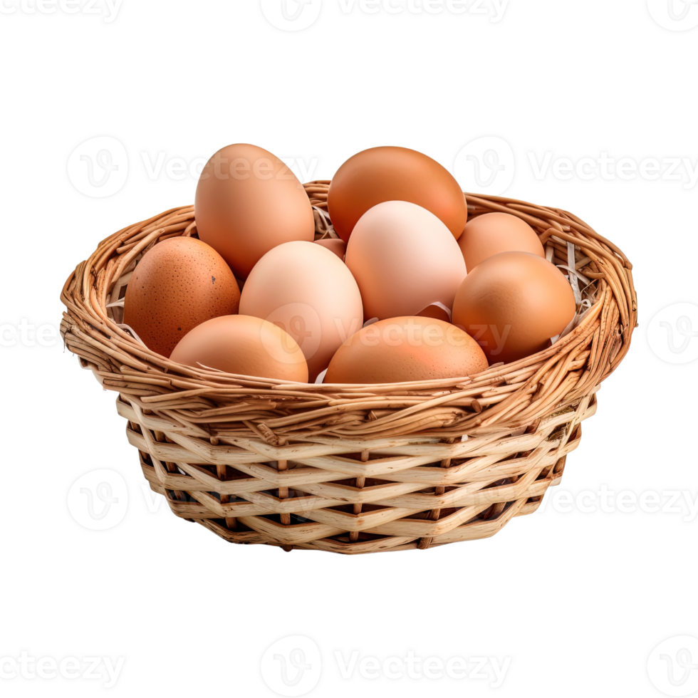Eggs in basket isolated on transparent background. png