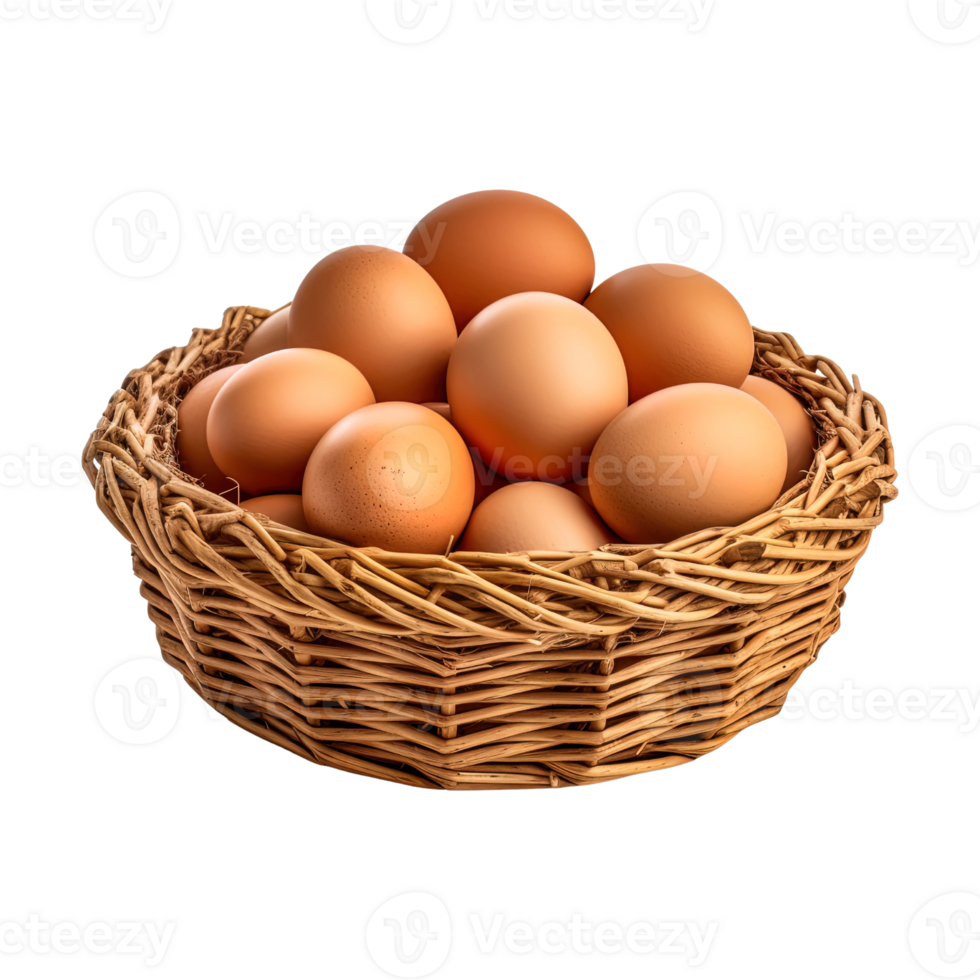 Eggs in basket isolated on transparent background. png
