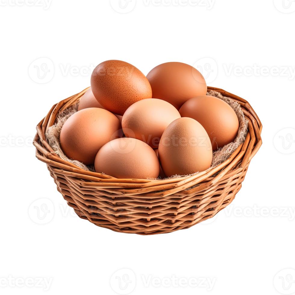 Eggs in basket isolated on transparent background. png