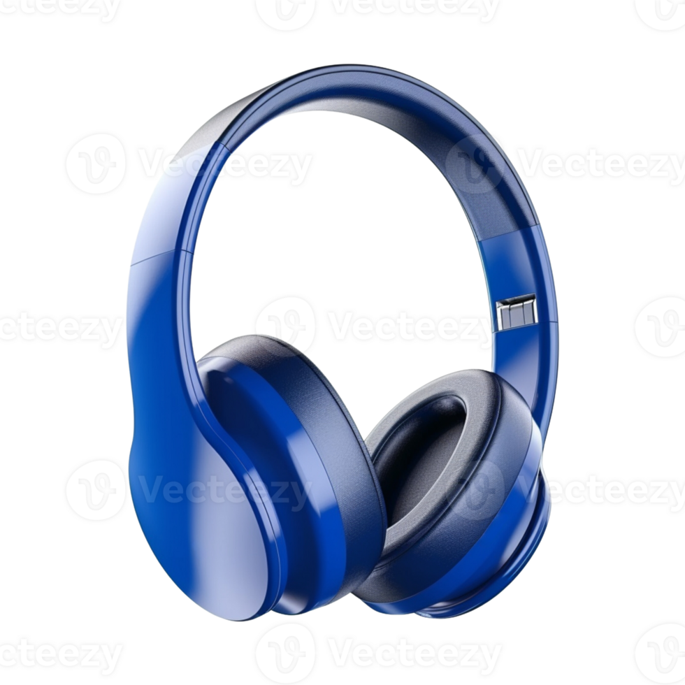 Blue wireless headphones isolated on transparent background. png