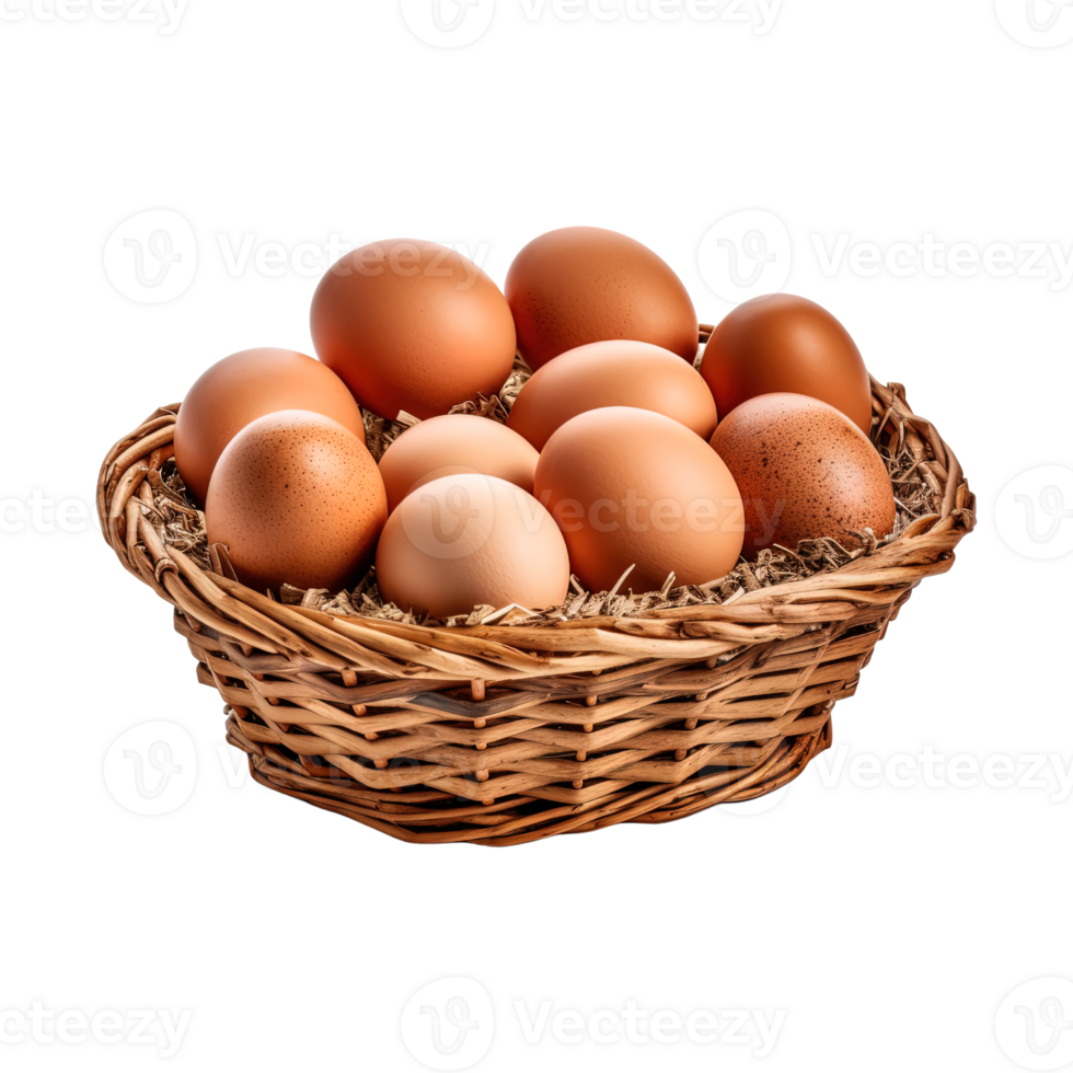 Eggs in basket isolated on transparent background. png
