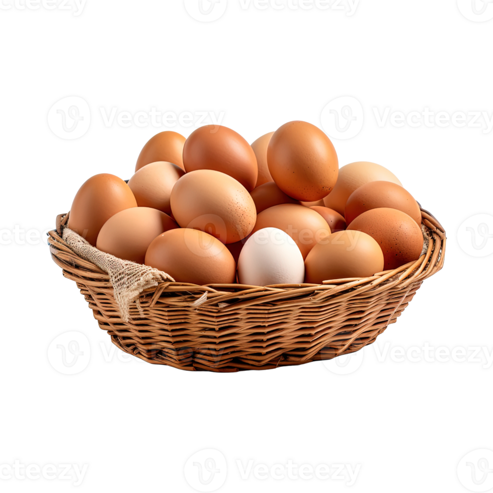Eggs in basket isolated on transparent background. png