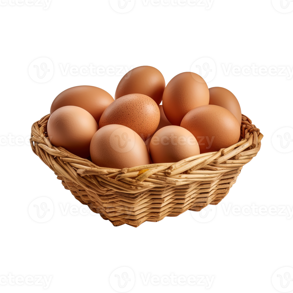 Eggs in basket isolated on transparent background. png