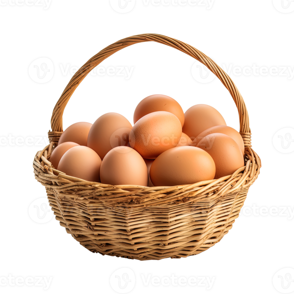 Eggs in basket isolated on transparent background. png