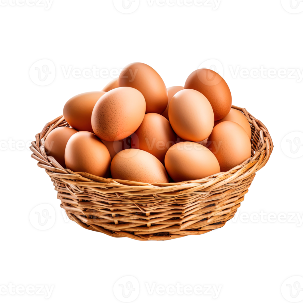 Eggs in basket isolated on transparent background. png