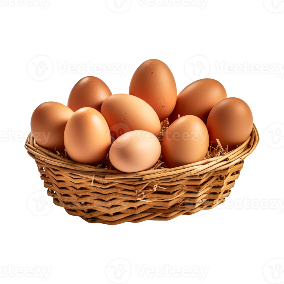Eggs in basket isolated on transparent background. png