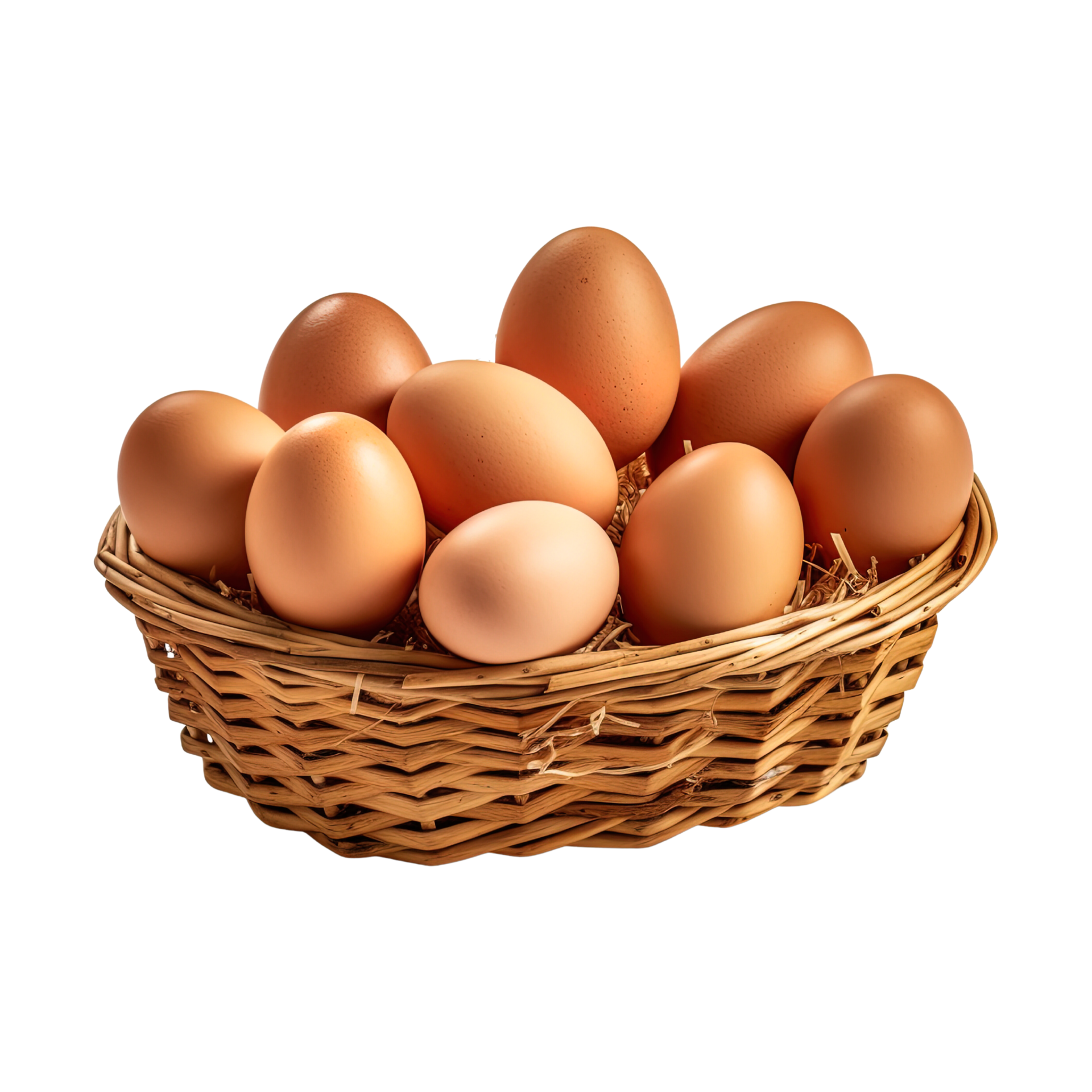 Eggs in basket isolated on transparent background. AI Generated