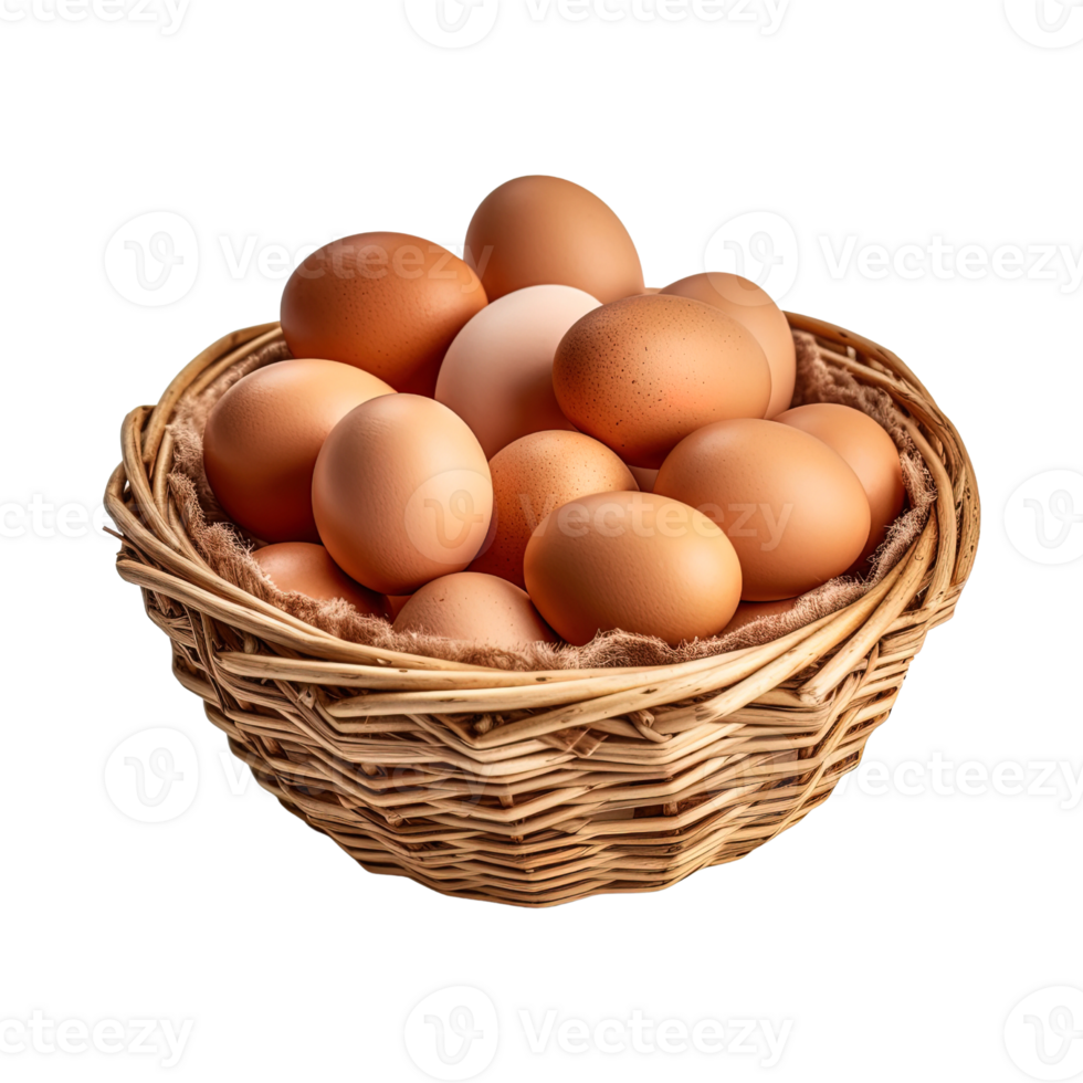 Eggs in basket isolated on transparent background. png