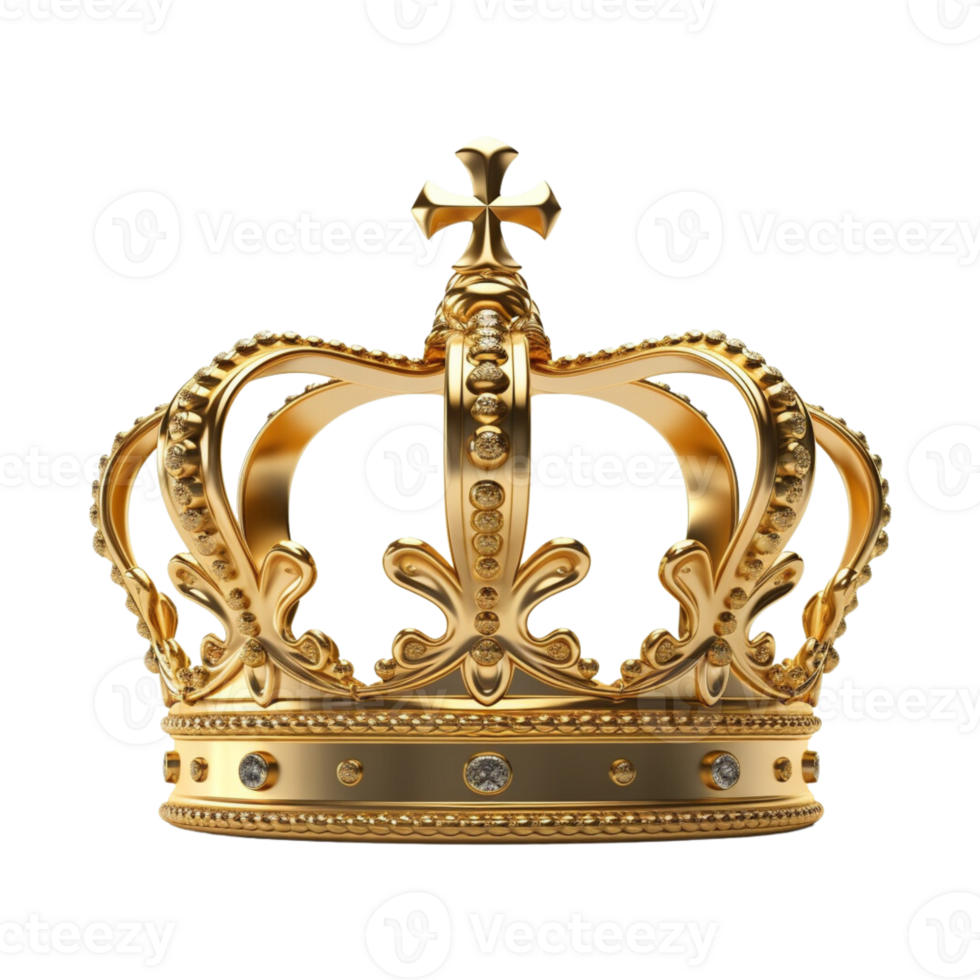 Golden royal crown isolated on transparent background. png