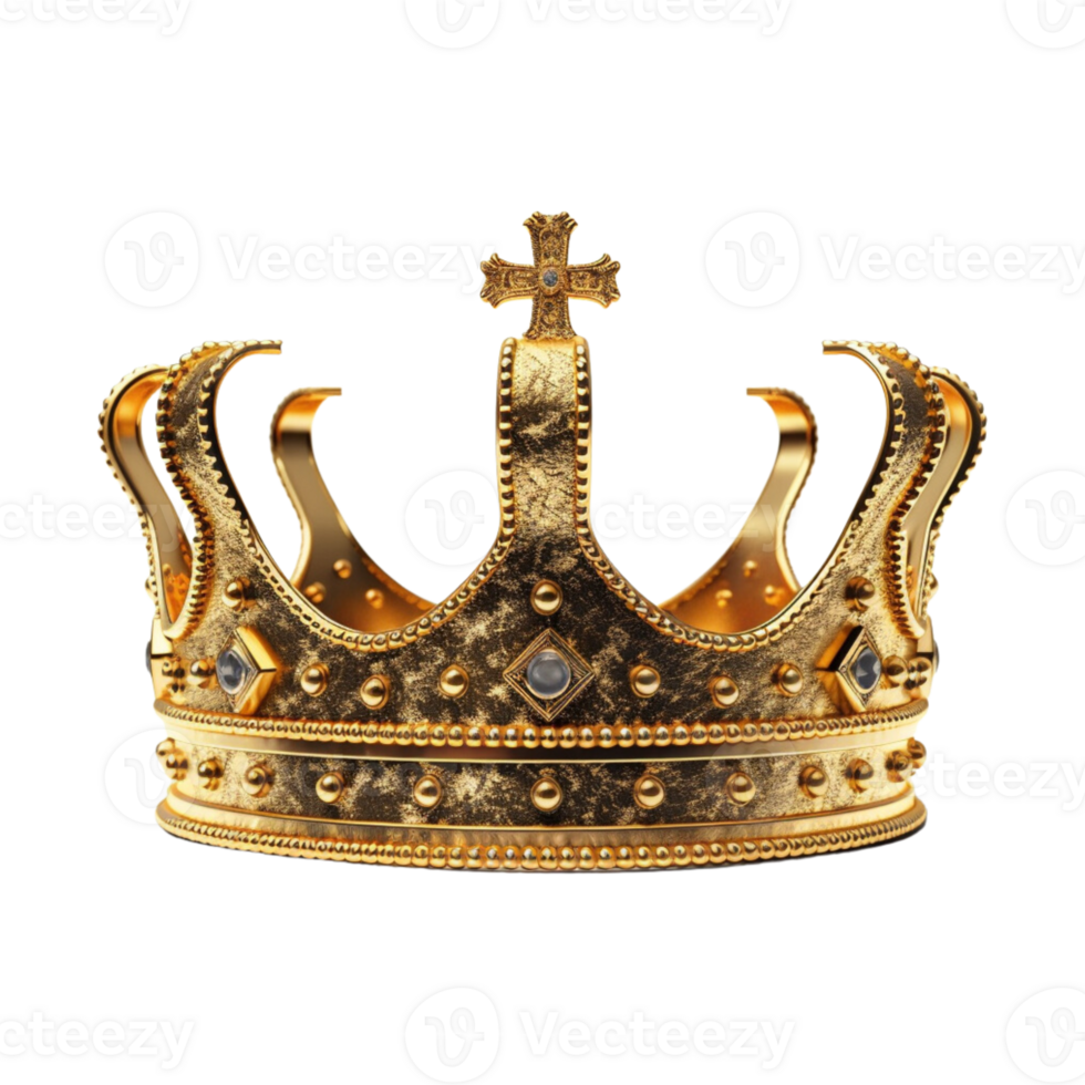 Golden royal crown isolated on transparent background. png