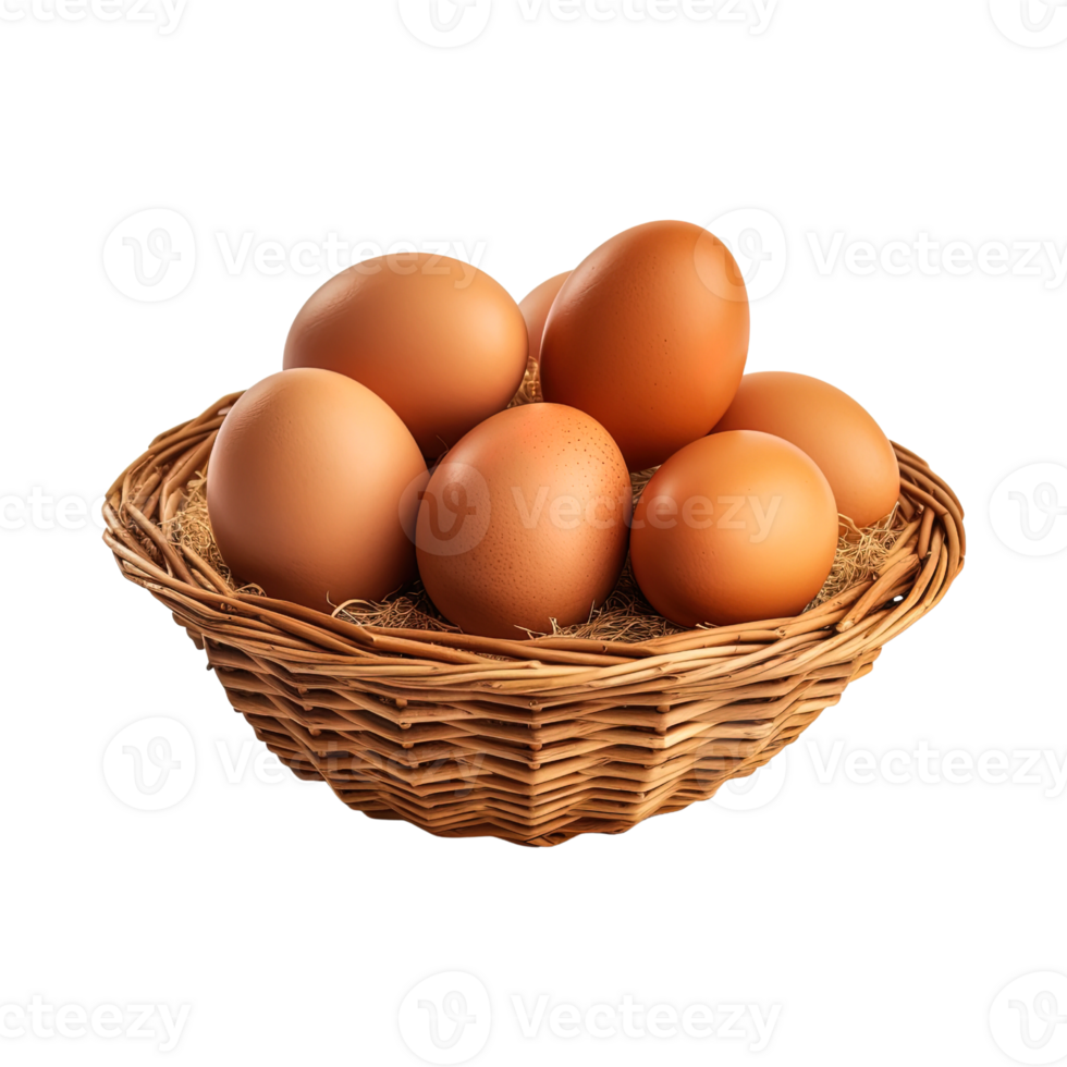 Eggs in basket isolated on transparent background. png