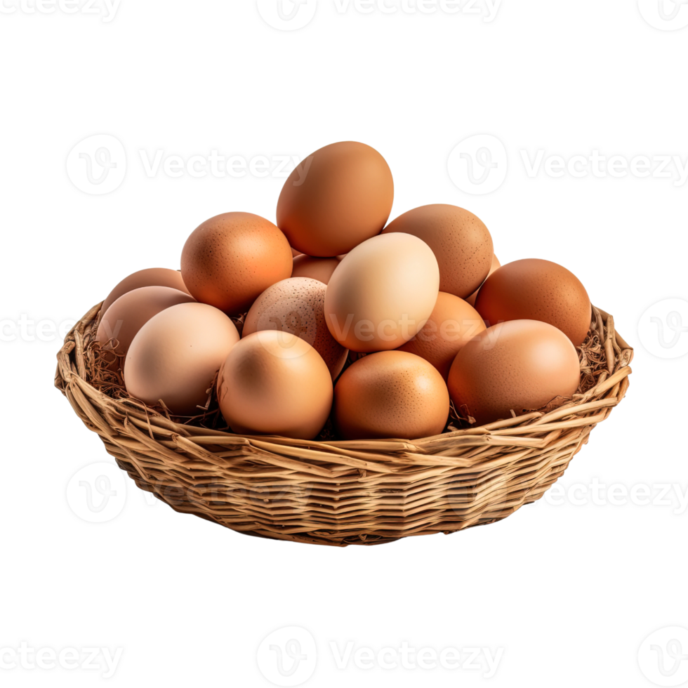 Eggs in basket isolated on transparent background. png