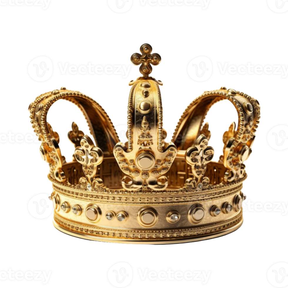 Golden royal crown isolated on transparent background. png