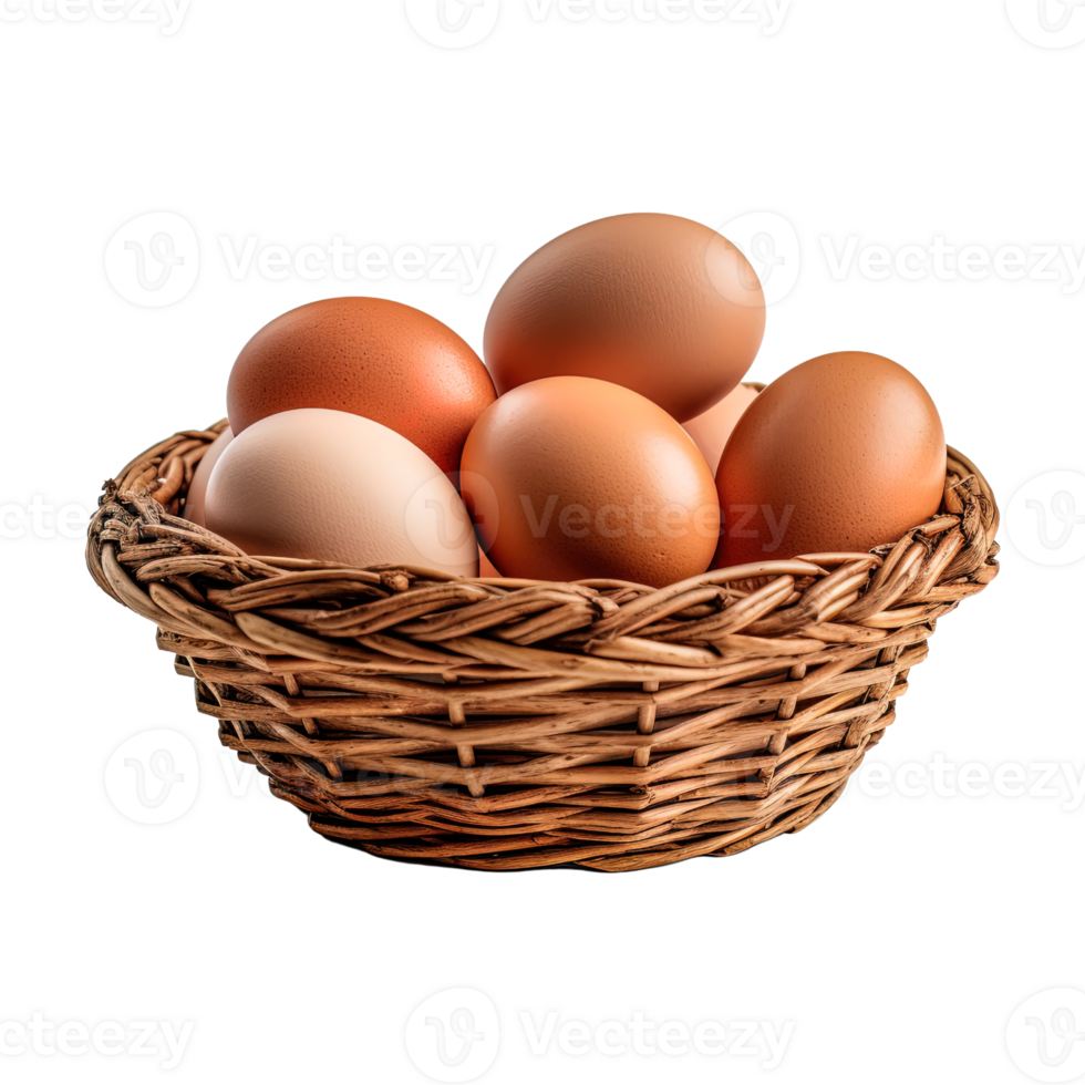 Eggs in basket isolated on transparent background. png