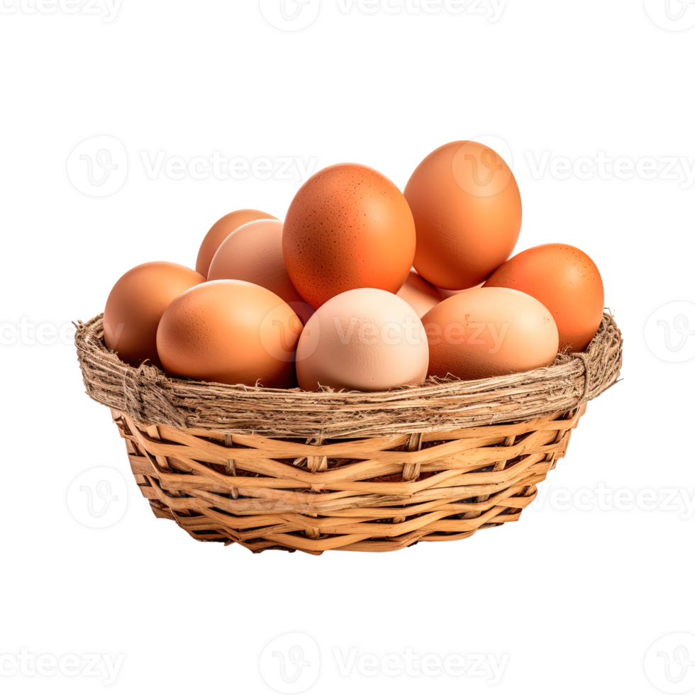 Eggs in basket isolated on transparent background. png