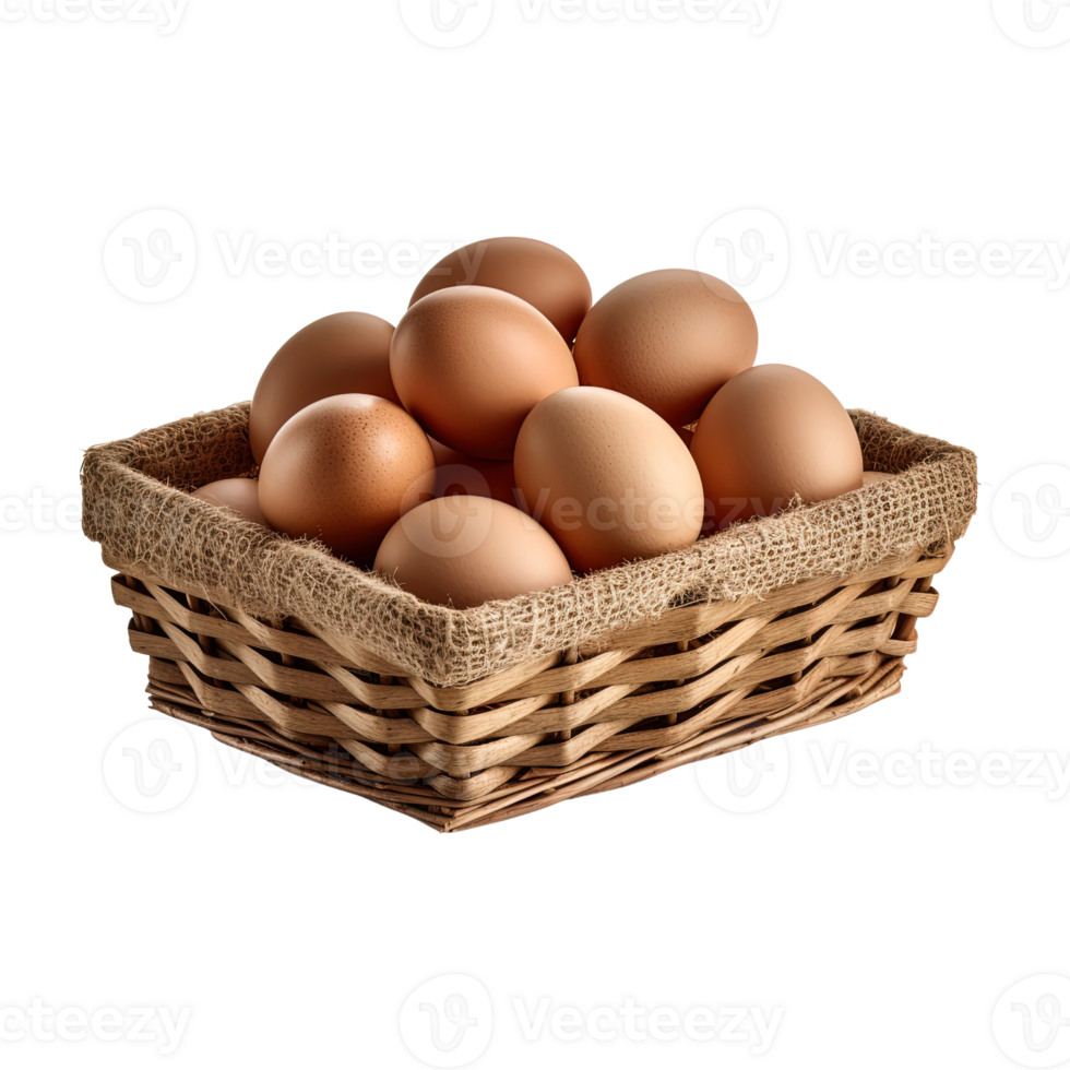 Eggs in basket isolated on transparent background. png
