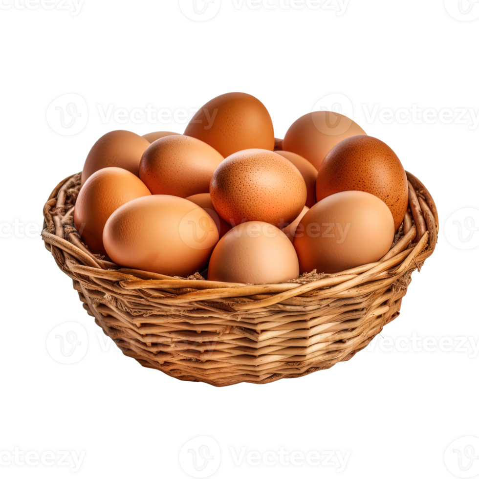 Eggs in basket isolated on transparent background. png