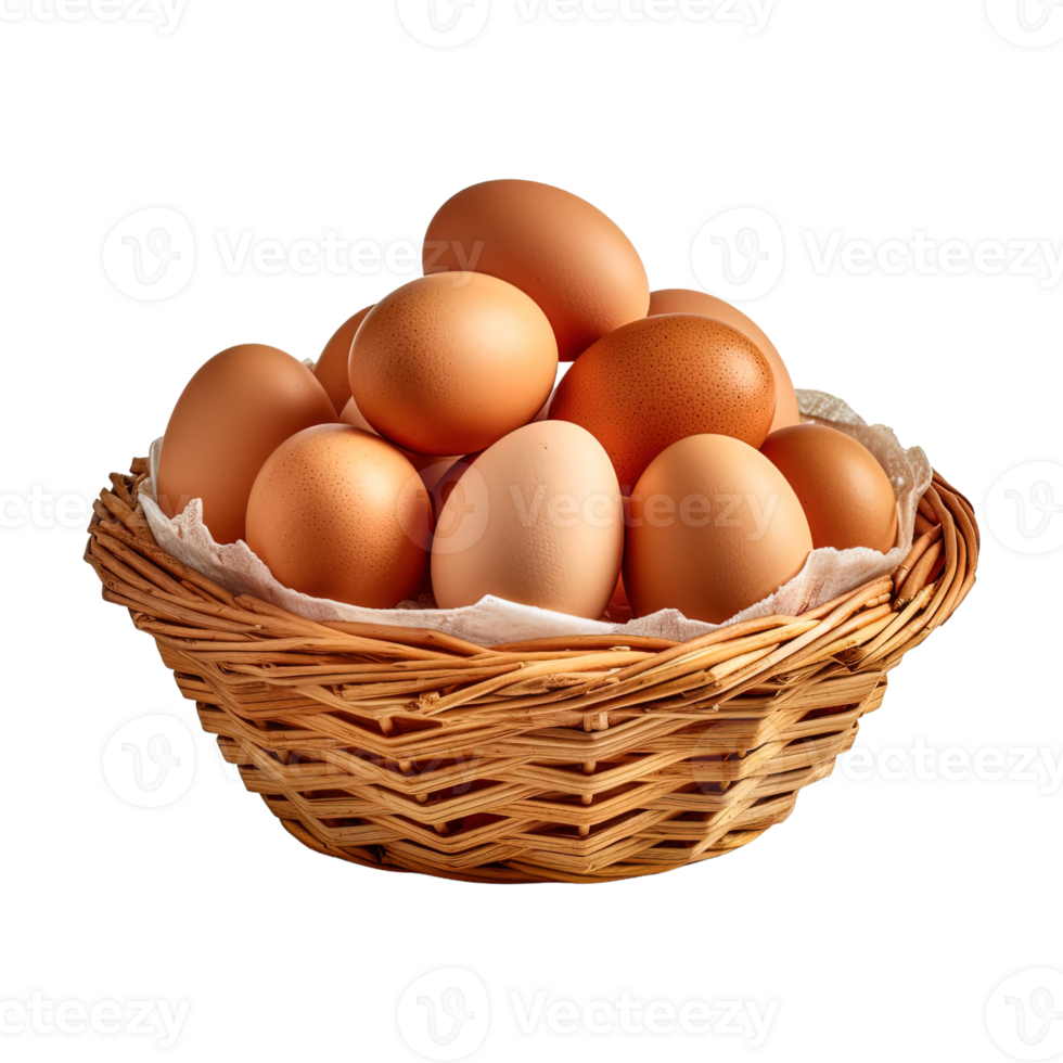 Eggs in basket isolated on transparent background. png