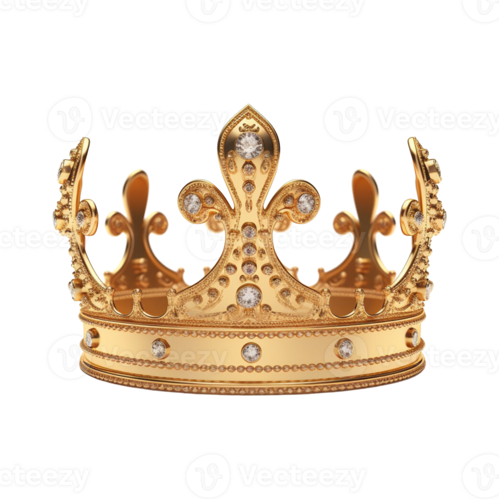 Golden royal crown isolated on transparent background. png