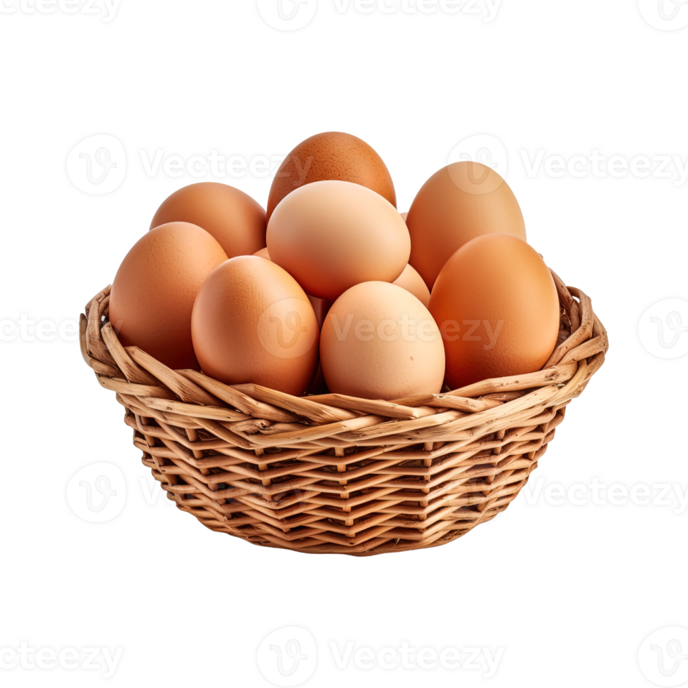 Eggs in basket isolated on transparent background. png